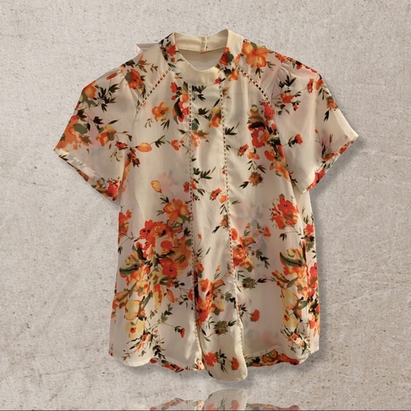 Sienna Sky Tops - SIENNA SKY • Coral Floral Short Sleeve Blouse